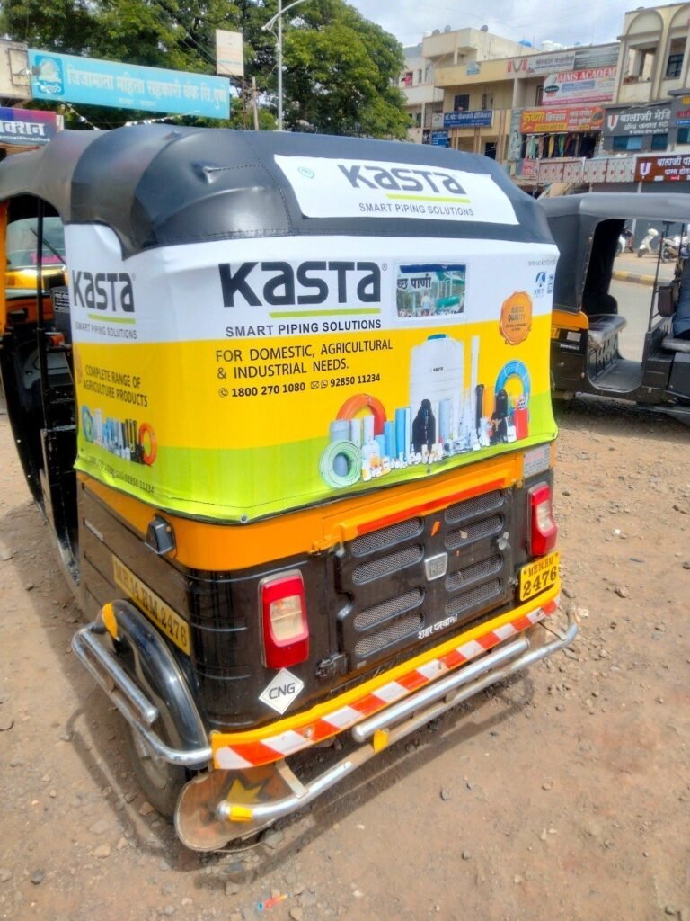 An rickshaw branding uses vehicles like taxis, rickshaws, and buses for mobile ads, ensuring high visibility and brand reach on the go.