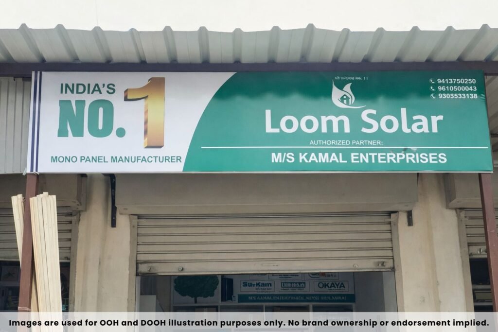 Dealer Board Advertisement for Loom Solar mono panel manufacturer at authorized partner outlet