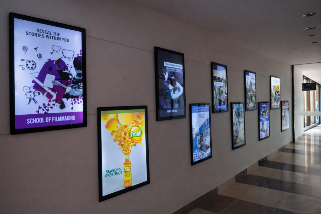 LED Clip On Branding panels installed in indoor corridors for continuous brand visibility and messaging