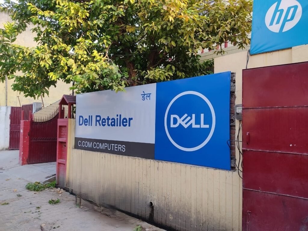 Non-Lit Board Advertising at a Dell retailer outlet showcasing branded dealer signage for local visibility