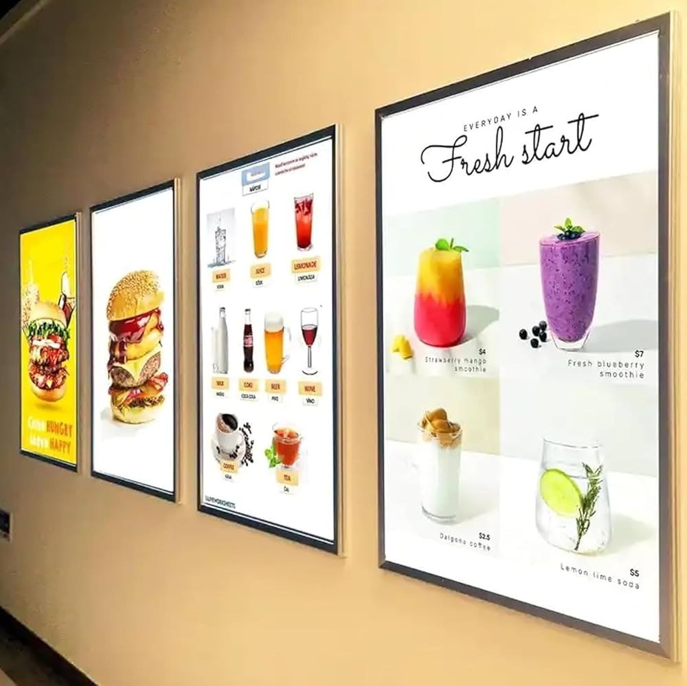 LED Clip On Branding used for illuminated food menu displays enhancing retail visibility and customer engagement