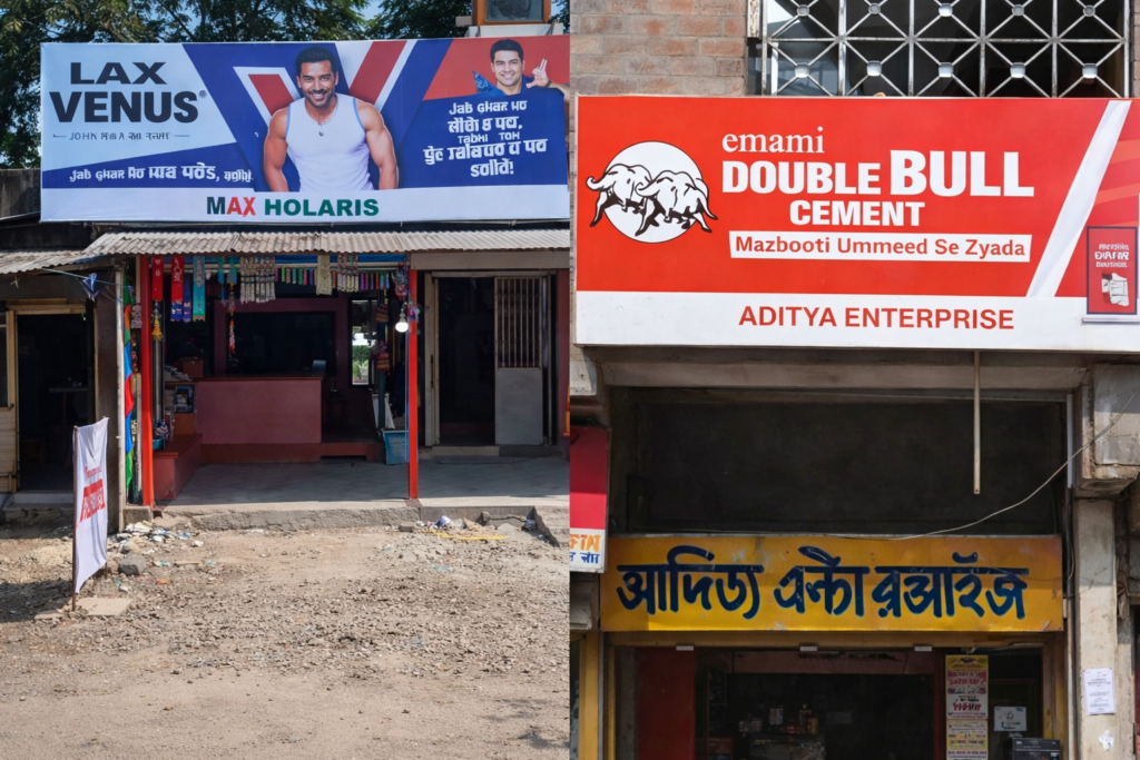 Multiple storefront signs designed by a Non-Lit Board Advertising Company to improve roadside brand recall