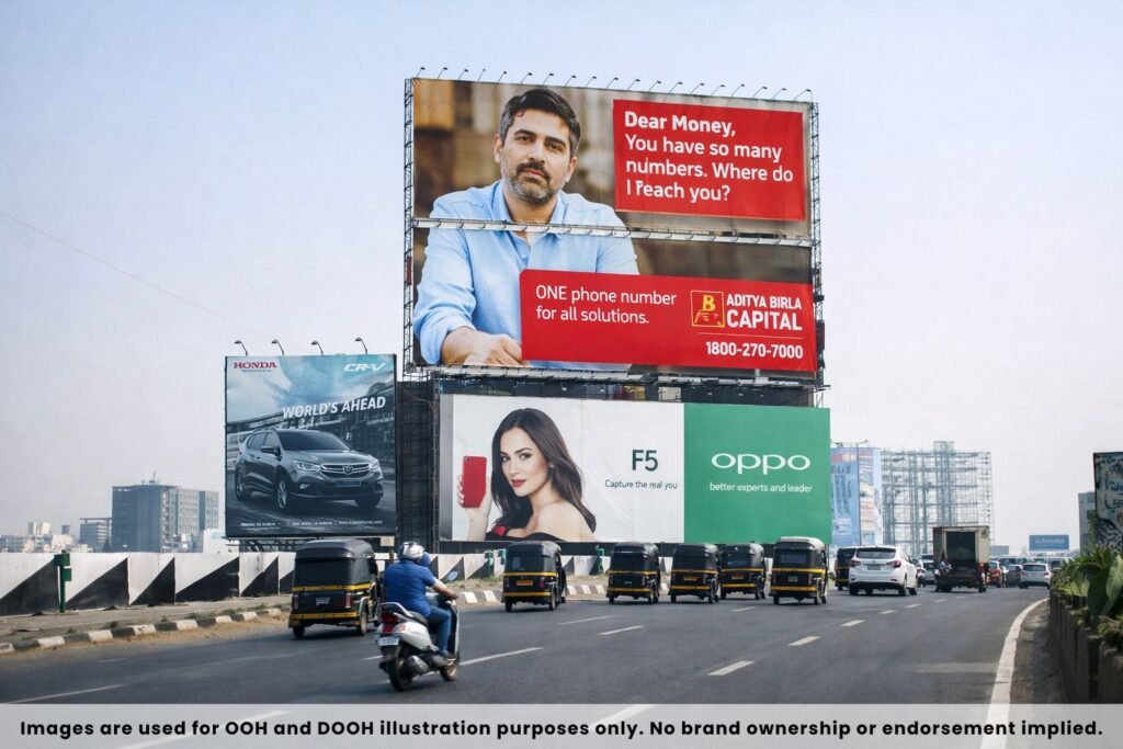 Hoarding Advertising in Kochi featuring multiple brand billboards along a major city flyover