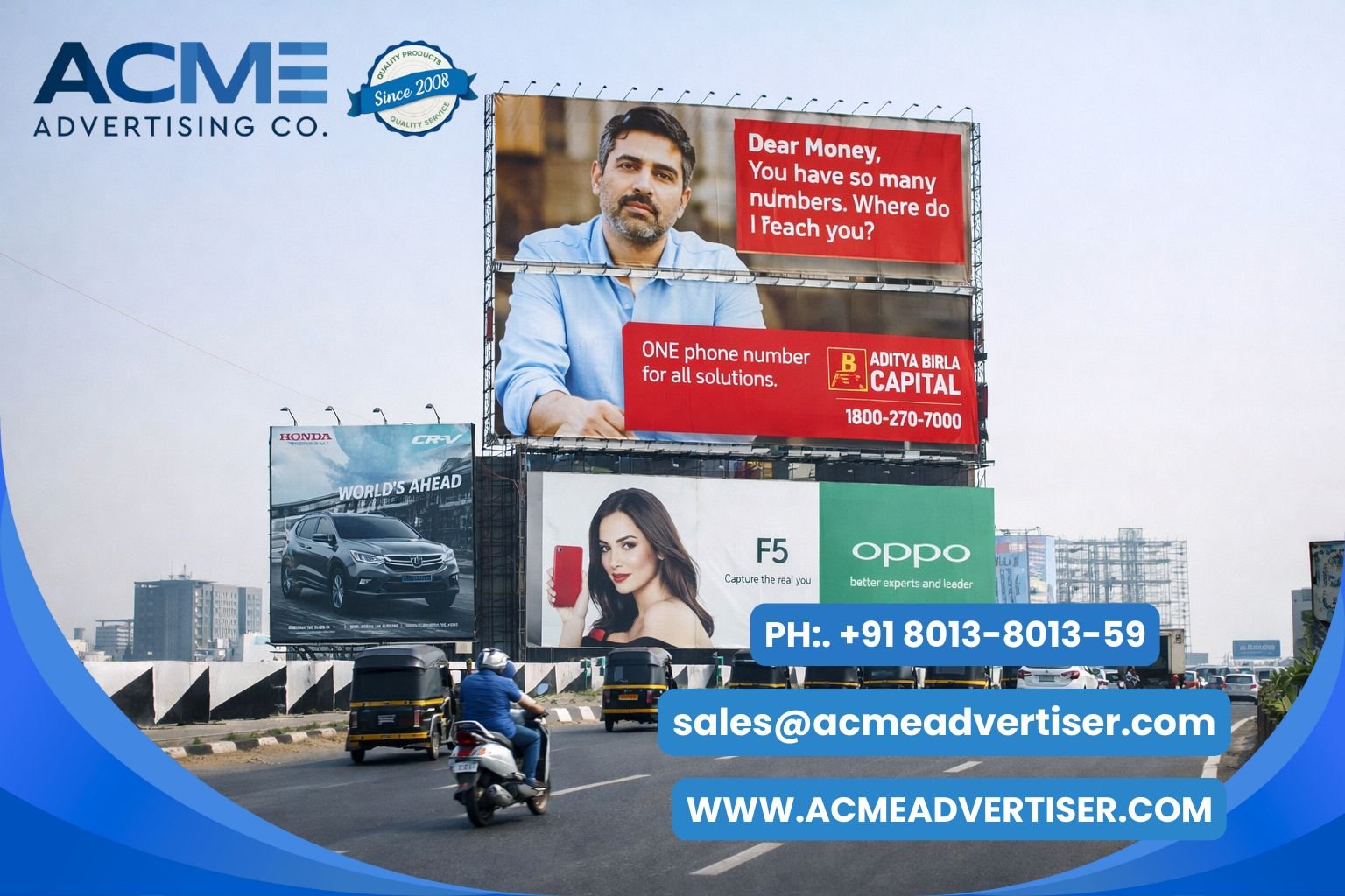 Hoarding Advertising in Kochi featuring multiple brand billboards along a major city flyover