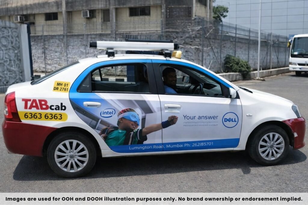 Cab Advertising showcasing side-panel taxi branding used for technology brand promotion
