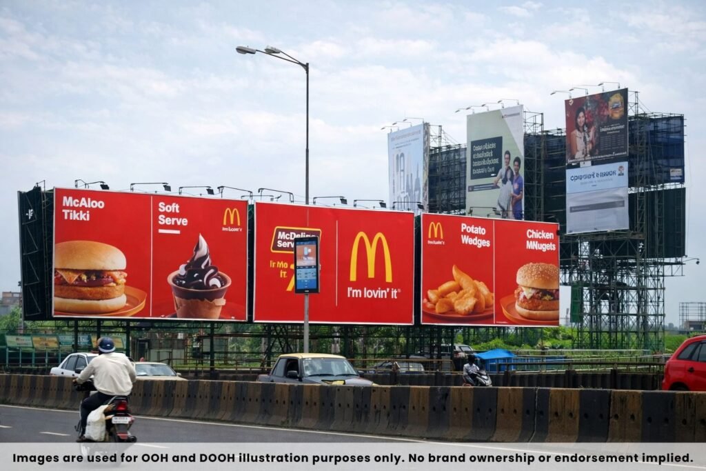 Hoarding Advertising in Kochi displaying large FMCG food brand hoardings along highway