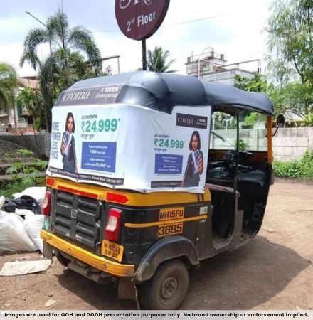 Auto branding campaign with rear hood advertisement display in urban area
