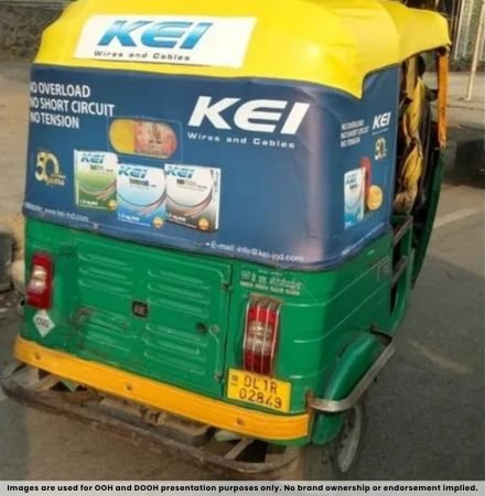 Auto rickshaw back panel branding for outdoor transit advertising campaign