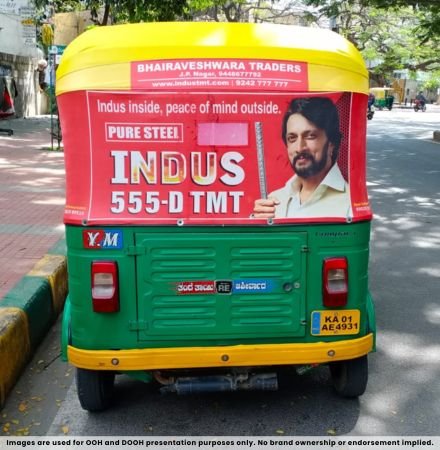 Auto rickshaw hood advertising with full back panel branding display