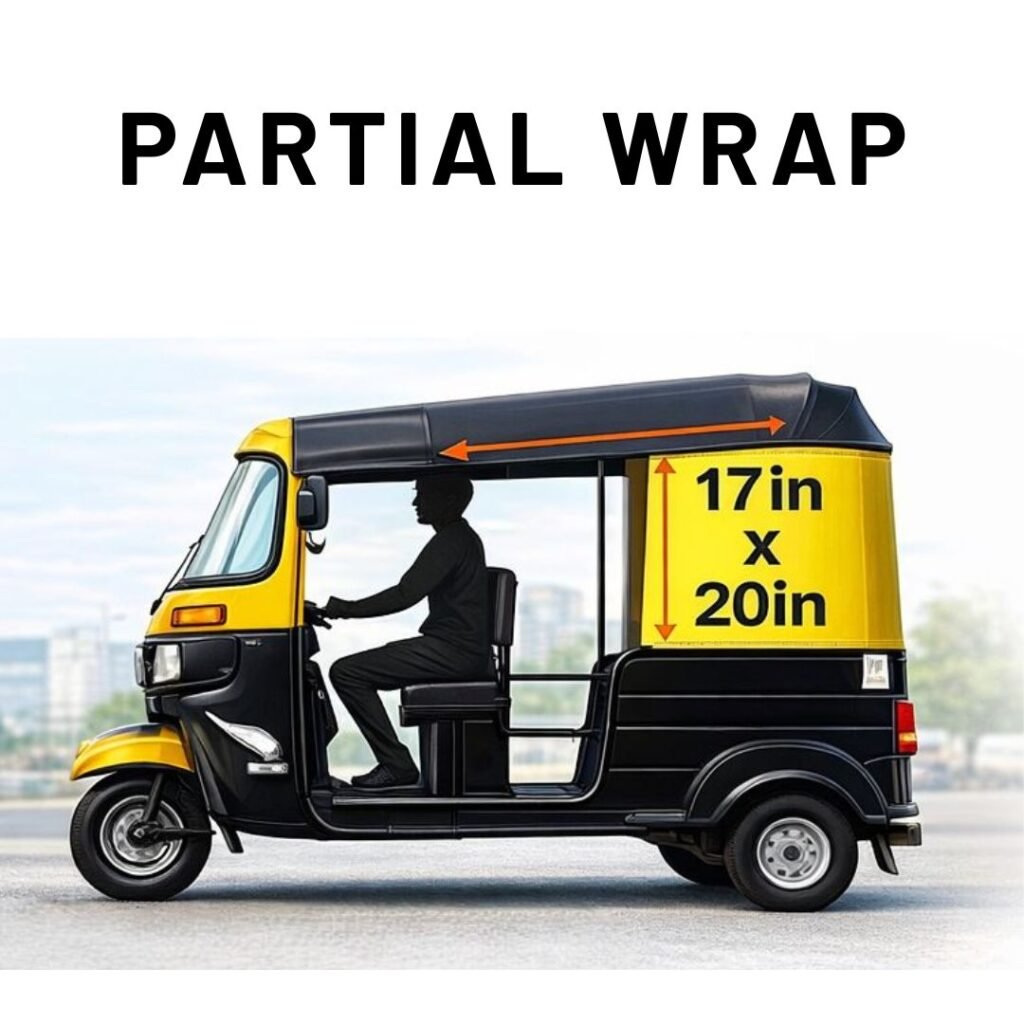 Auto branding campaign with rear hood advertisement display in urban area